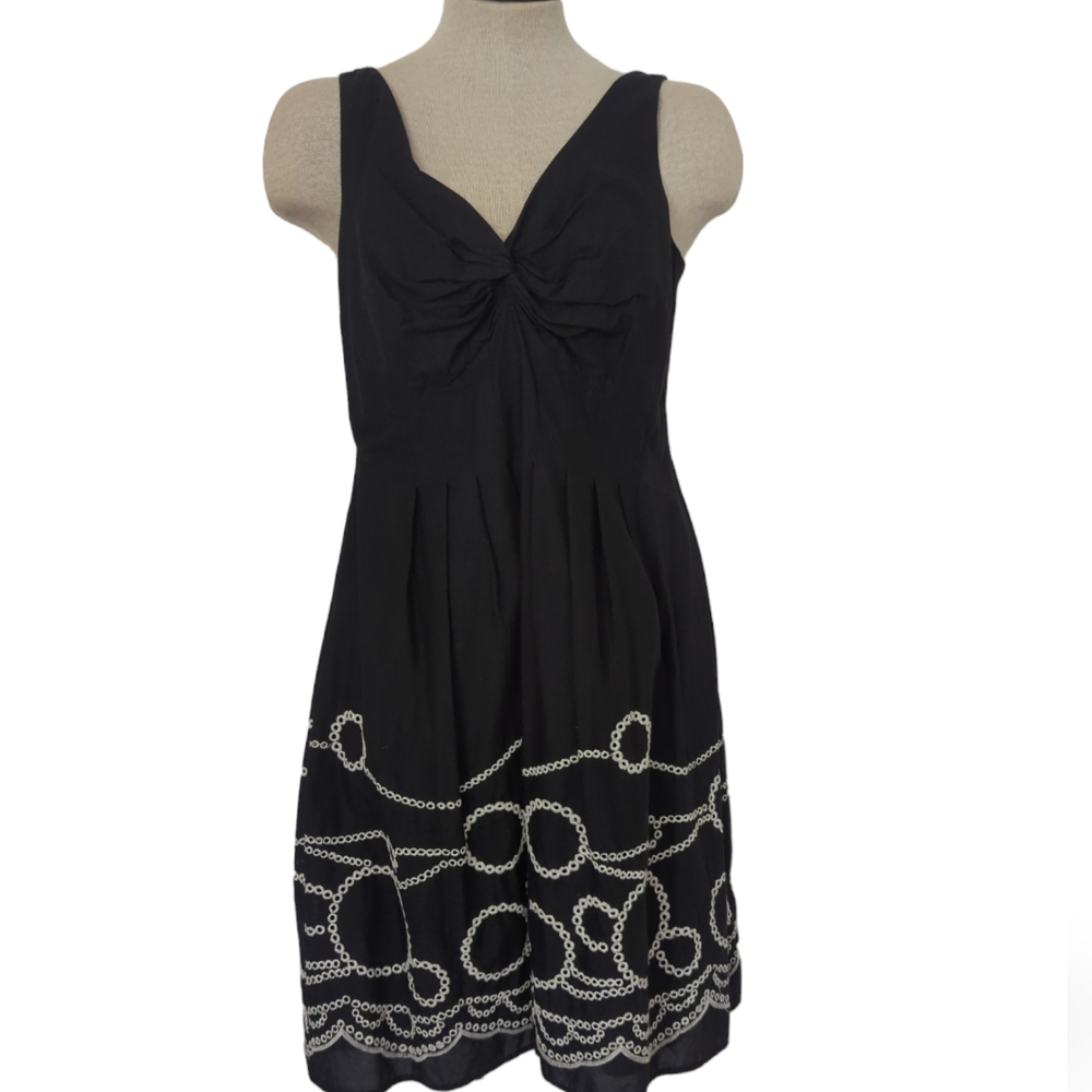 Evan Picone Navy Women's Size 10 Dress White Embroidery V Neck Sleeveless-318